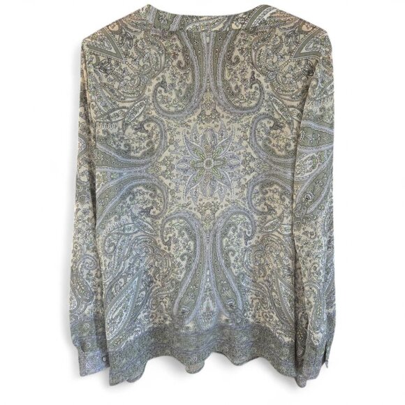 Rose & Olive XL Womens Sheer Paisley Tunic Long Sleeve V Neck Top - Picture 3 of 8
